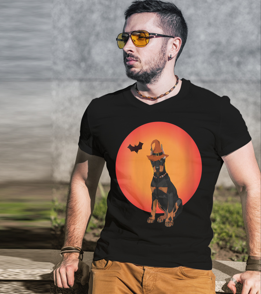 Women Doberman Dog Halloween Witch Hat Puppy And Animal Lovers T-Shirt
