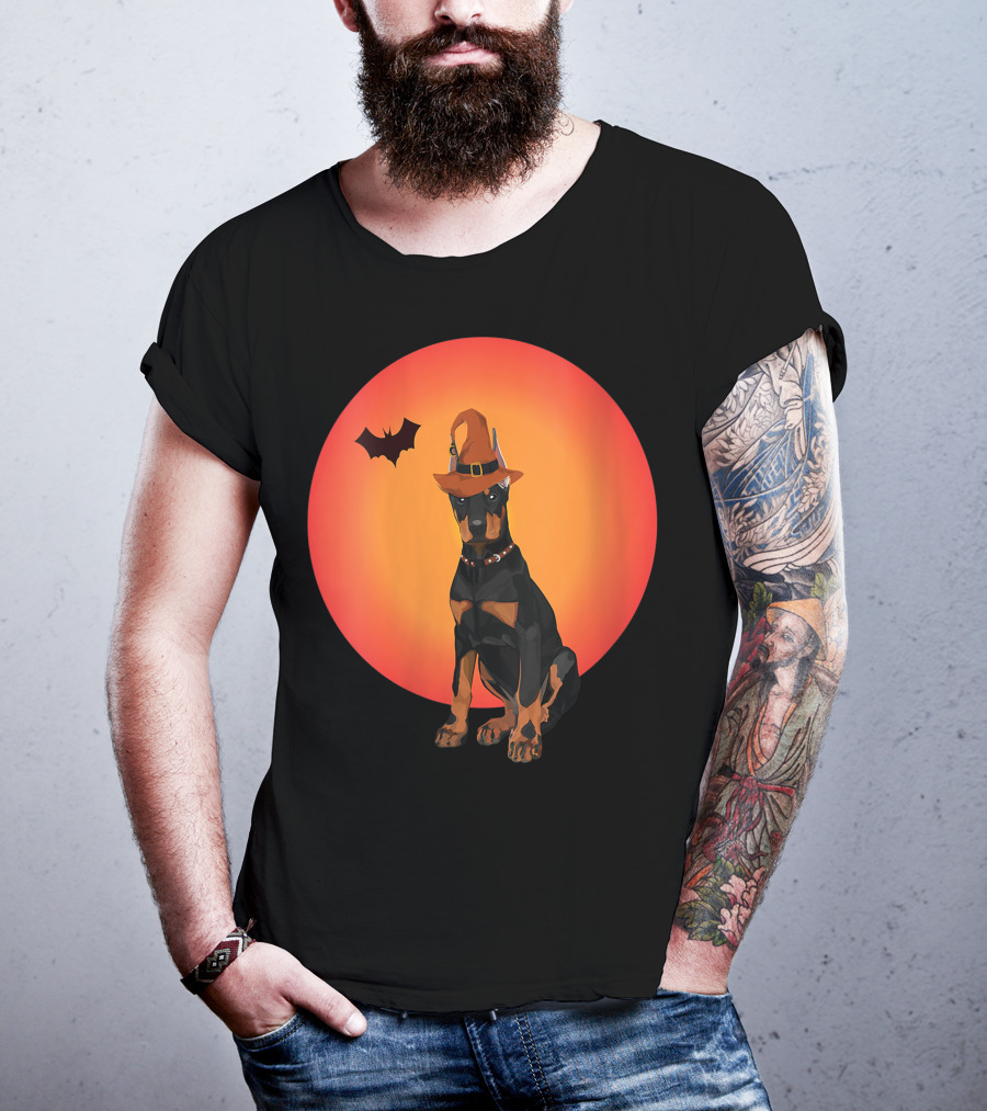 Women Doberman Dog Halloween Witch Hat Puppy And Animal Lovers T-Shirt