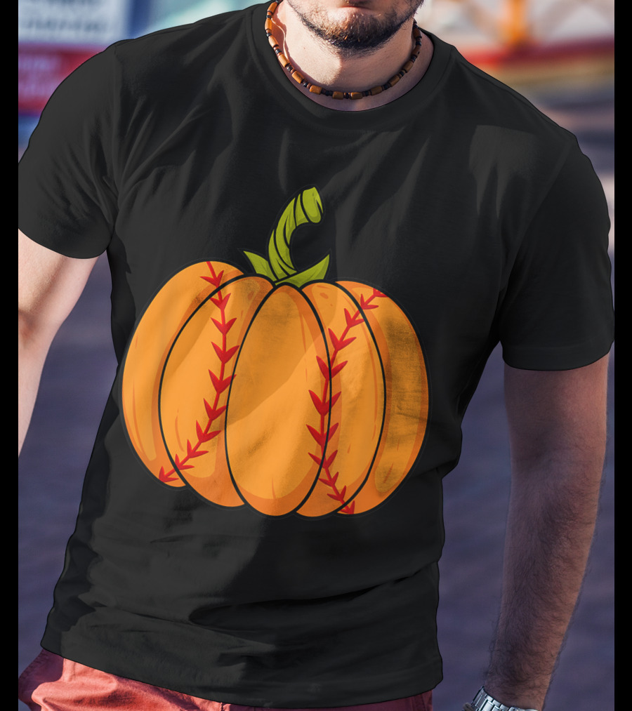 Thanksgiving Baseball Halloween Pumpkin Boys Pitcher Catcher Colorful Stitched T-Shirt