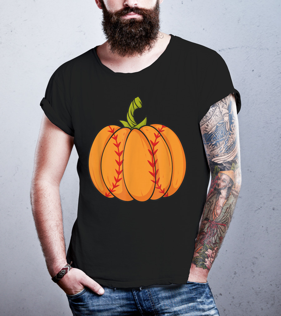 Thanksgiving Baseball Halloween Pumpkin Boys Pitcher Catcher Colorful Stitched T-Shirt