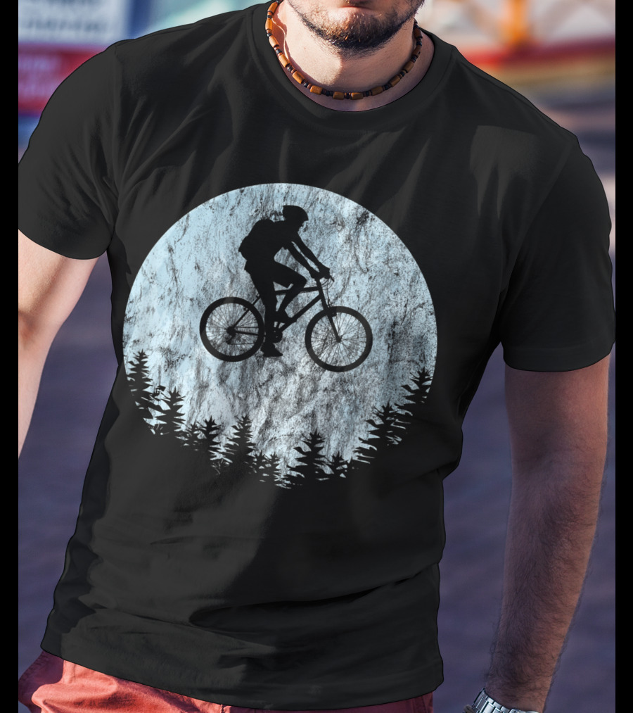 Mountain Bike Moon MTB Bicycle Rider Cycling Biking Forest T-Shirt