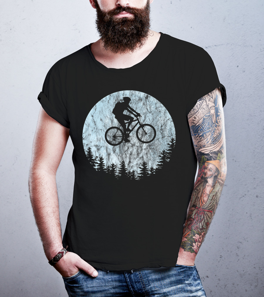Mountain Bike Moon MTB Bicycle Rider Cycling Biking Forest T-Shirt