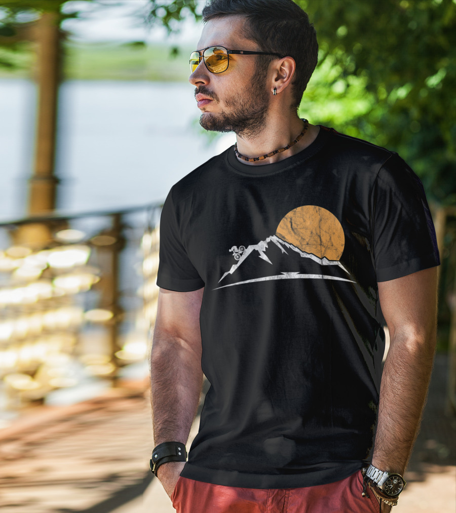 Mountain Bike MTB Downhill Biking Cycling With Sun And Mountain T-Shirt