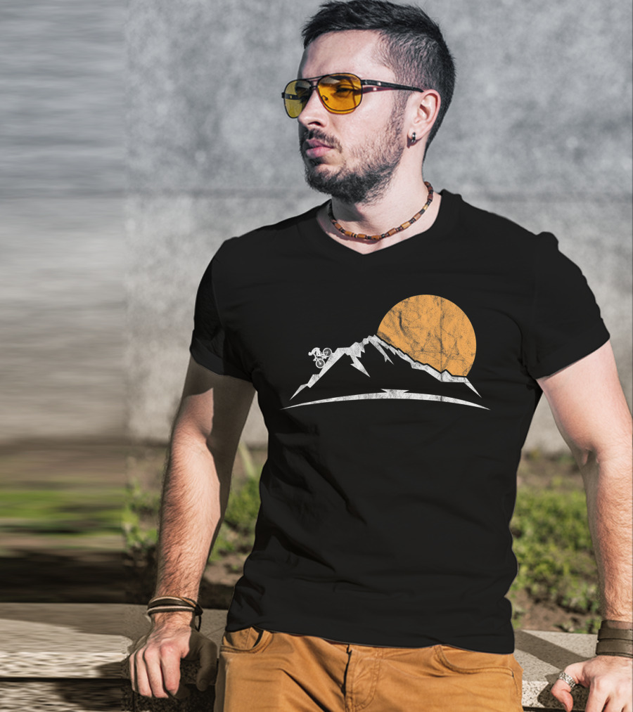 Mountain Bike MTB Downhill Biking Cycling With Sun And Mountain T-Shirt