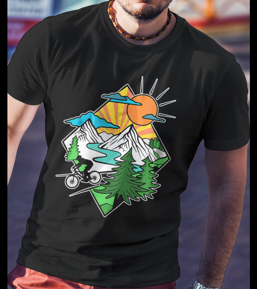 Mountain Biking Retro MTB Nature Adventure Downhill Trail Riding In Mountain Landscape T-Shirt