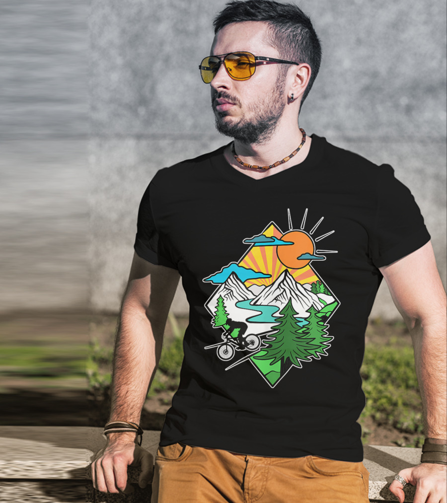 Mountain Biking Retro MTB Nature Adventure Downhill Trail Riding In Mountain Landscape T-Shirt