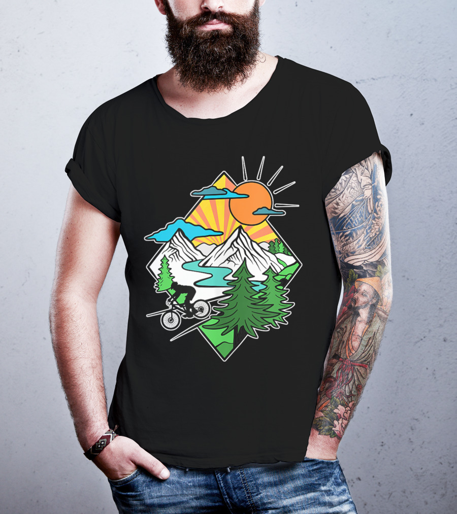 Mountain Biking Retro MTB Nature Adventure Downhill Trail Riding In Mountain Landscape T-Shirt
