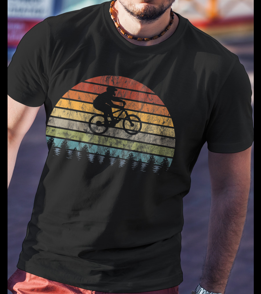 Mountain Bike Bicycle Rider Retro Sunset Cycling Forest T-Shirt