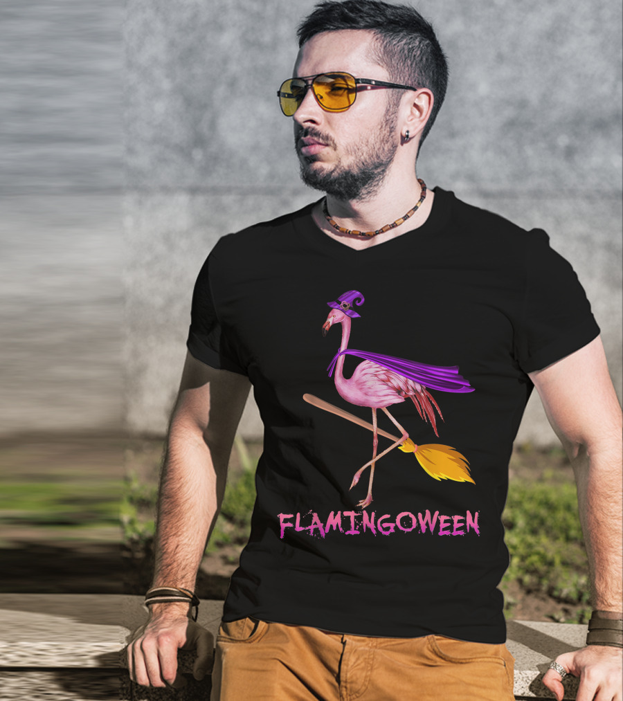 Flamingoween Funny Flamingo Witch Halloween Costume Best T-Shirt