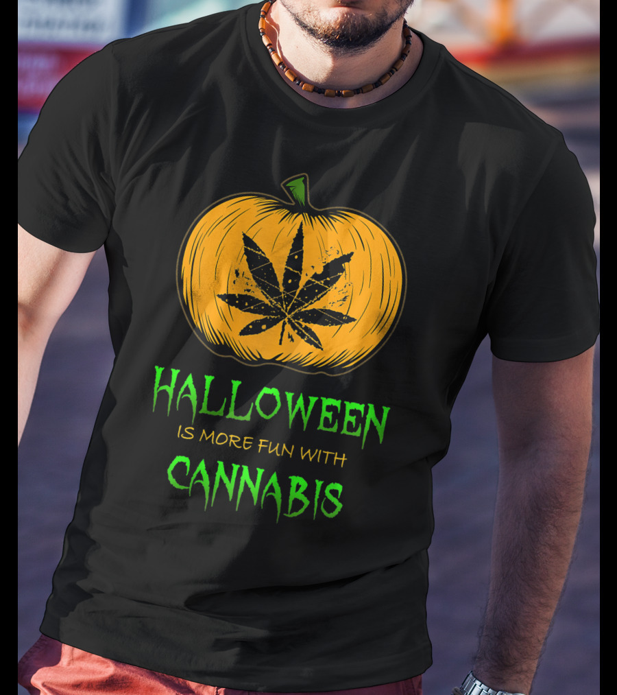 Halloween Is More Fun With Cannabis Pumpkin Leaf T-Shirt