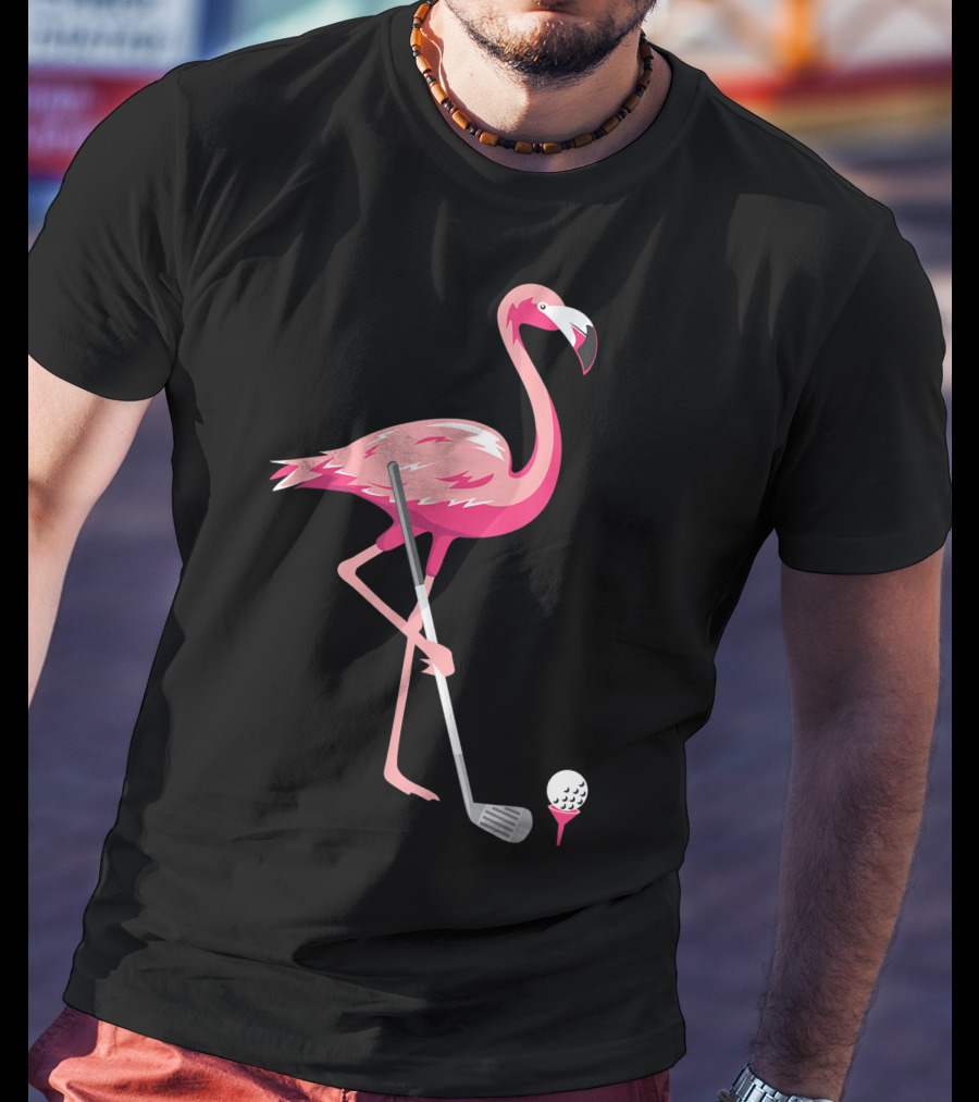 Funny Flamingo Bird Golf Player Best Swing Tee Golf Ball T-Shirt
