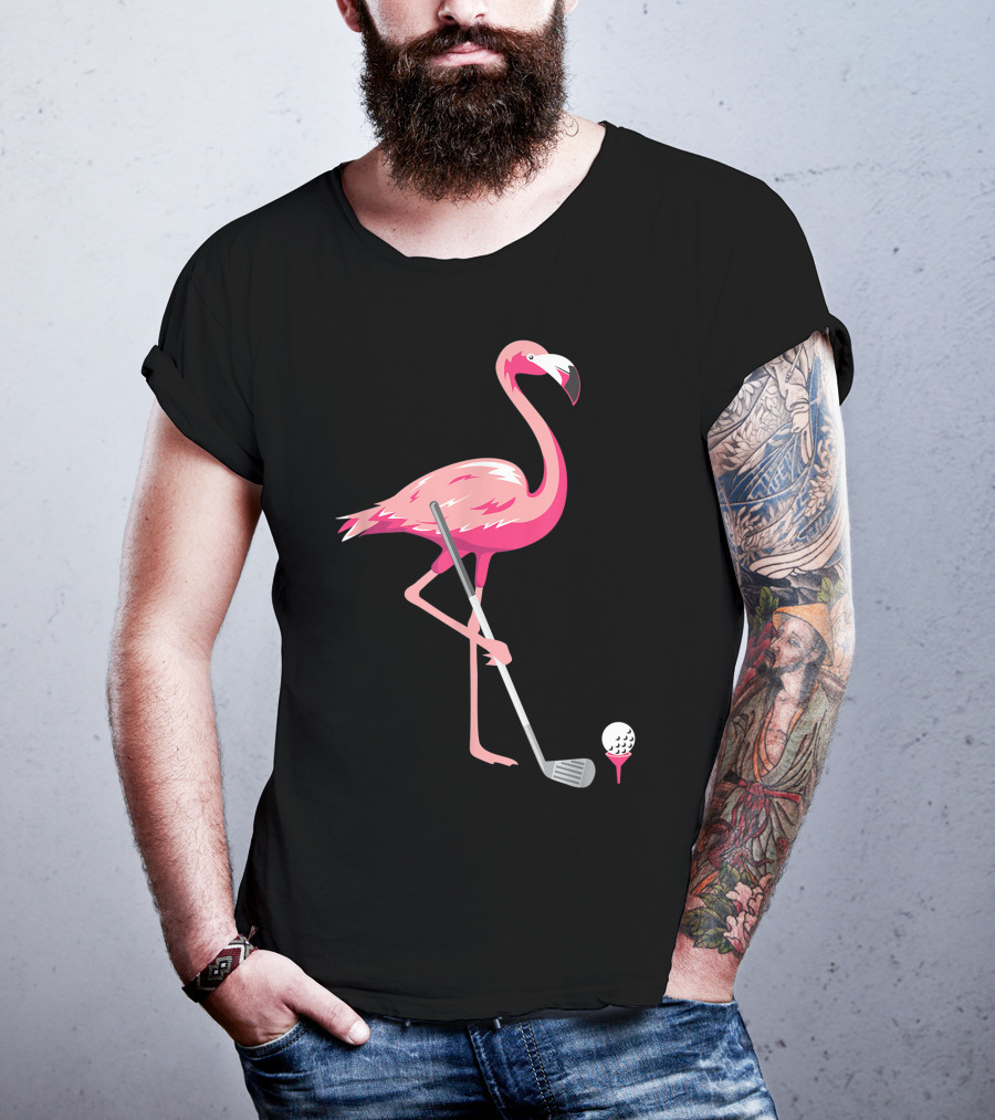 Funny Flamingo Bird Golf Player Best Swing Tee Golf Ball T-Shirt