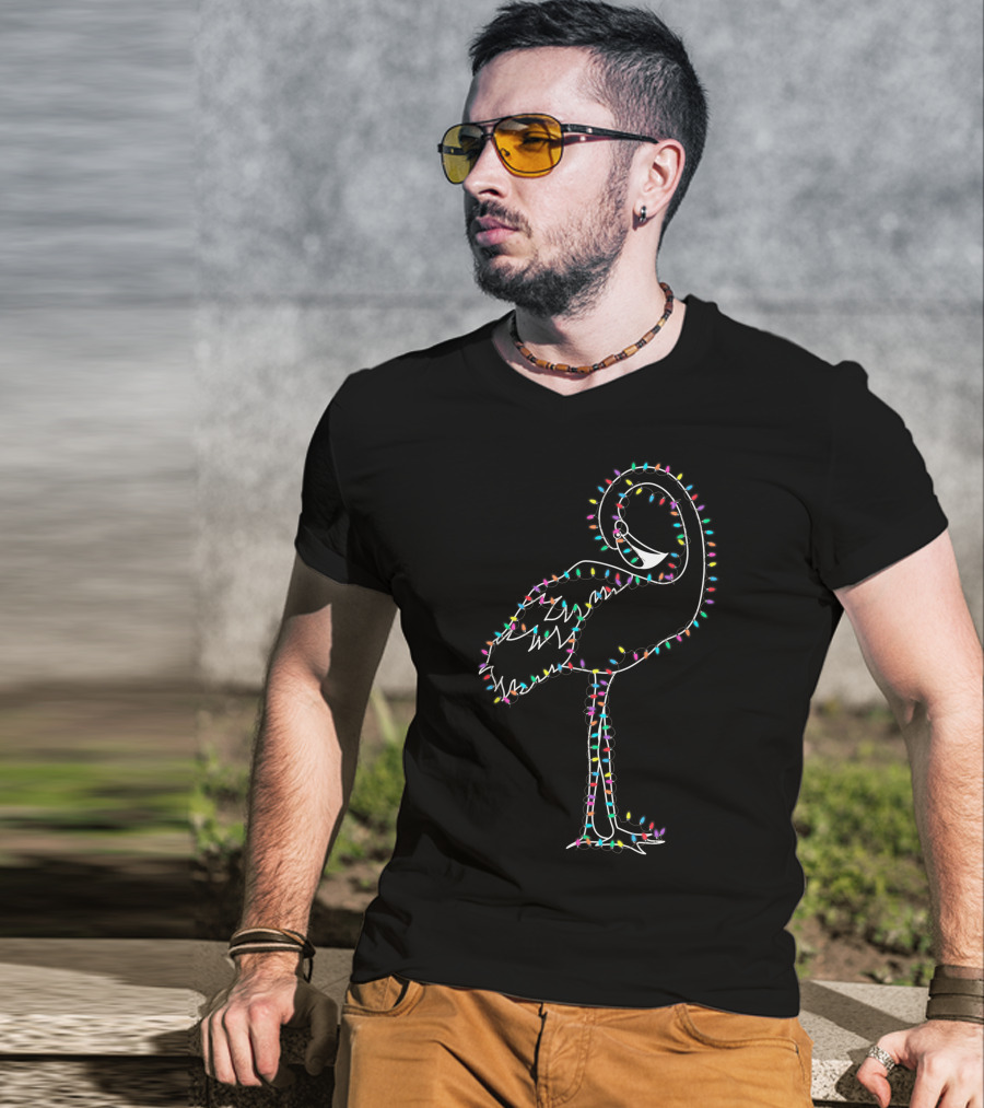 Funny Flamingo Christmas Lights Holiday Decor T-Shirt