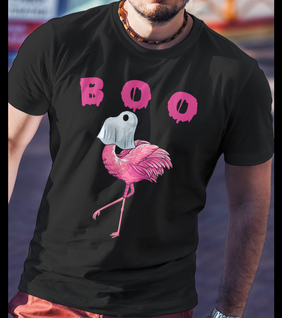 Boo Funny Flamingo Halloween Ghost T-Shirt