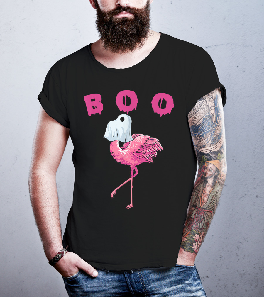 Boo Funny Flamingo Halloween Ghost T-Shirt