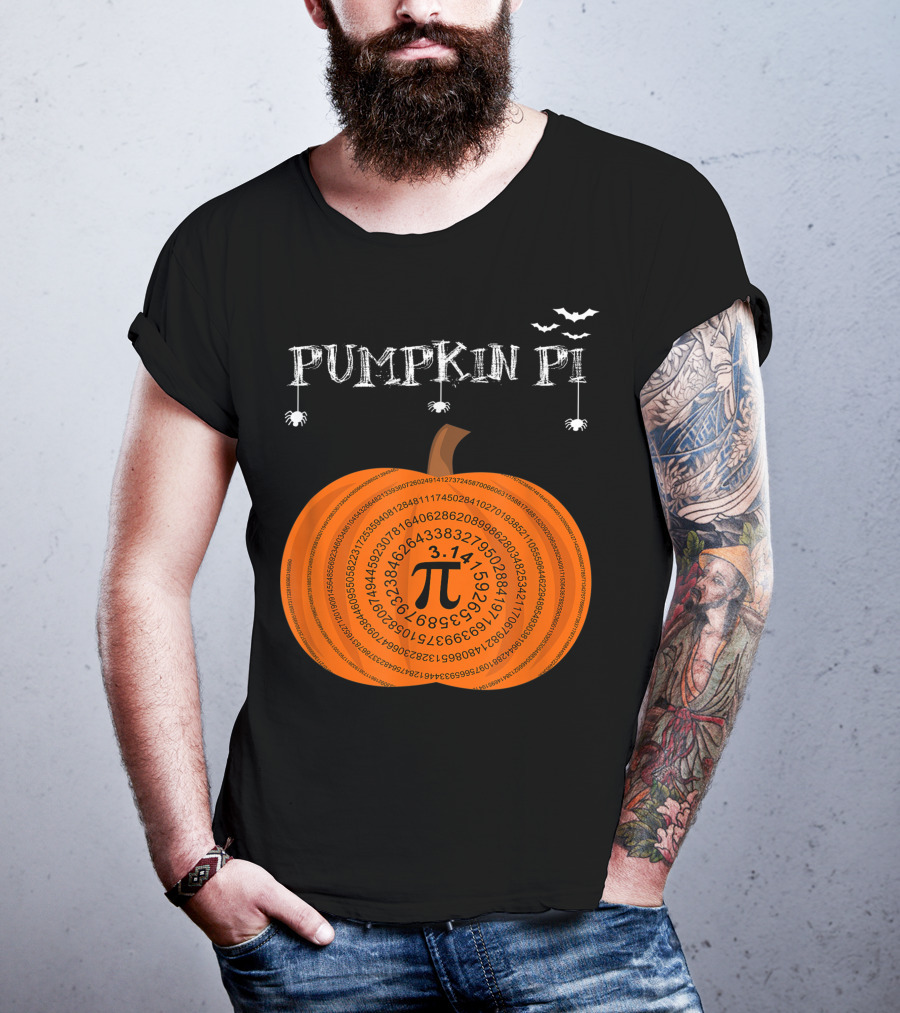 Pumpkin Pi Halloween Math Teachers Pumpkin With Pi Symbol And Bats T-Shirt