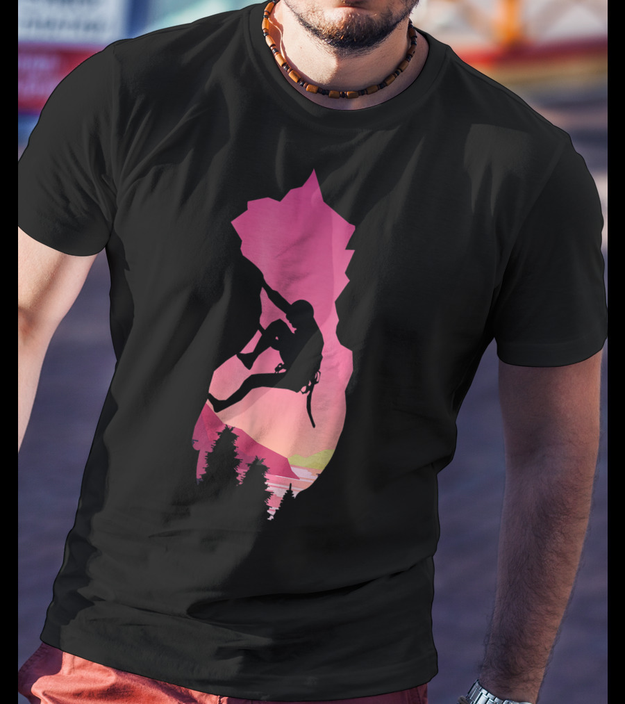 Rock Climbing Adventure Sunset Bouldering Climber Colorful T-Shirt