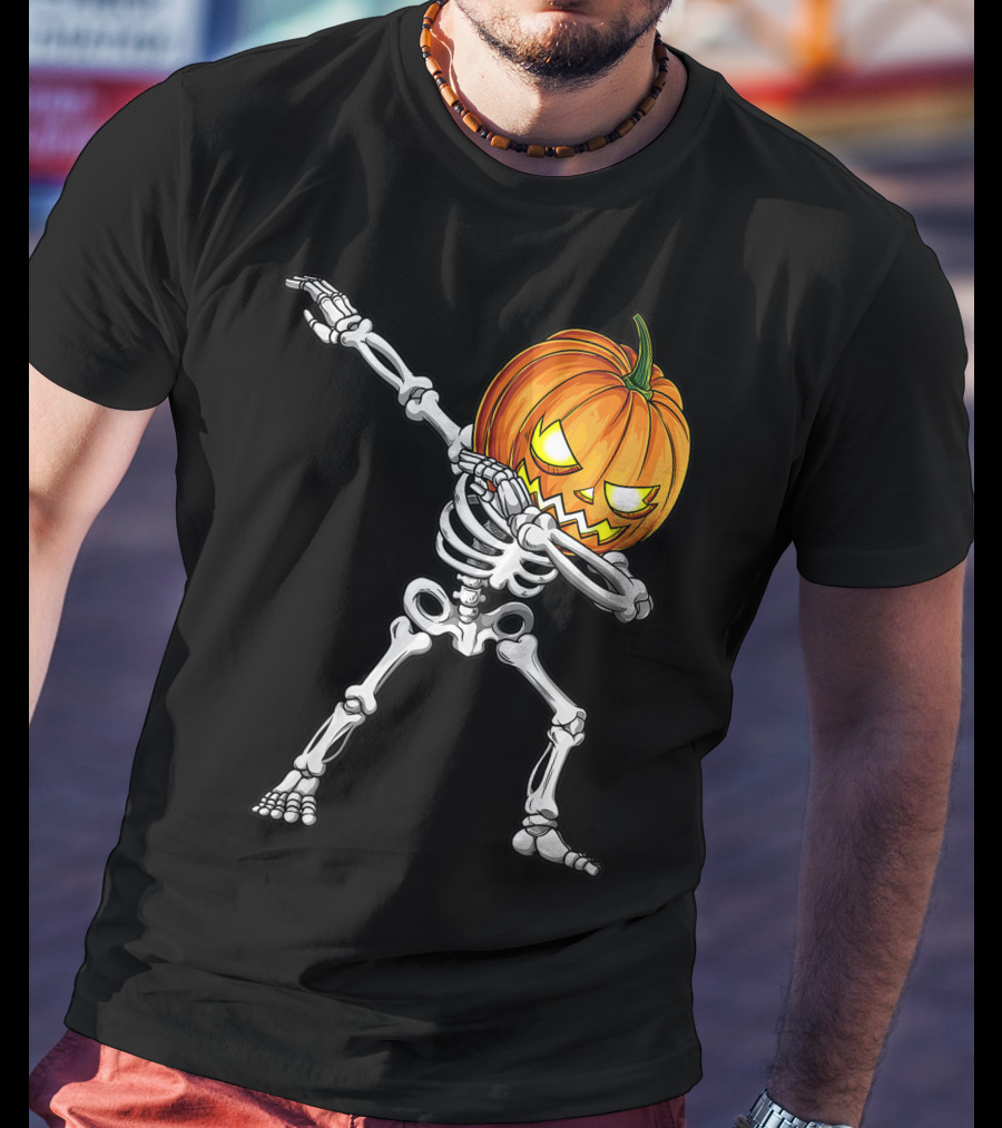 Dabbing Skeleton Pumpkin Halloween Best T-Shirt