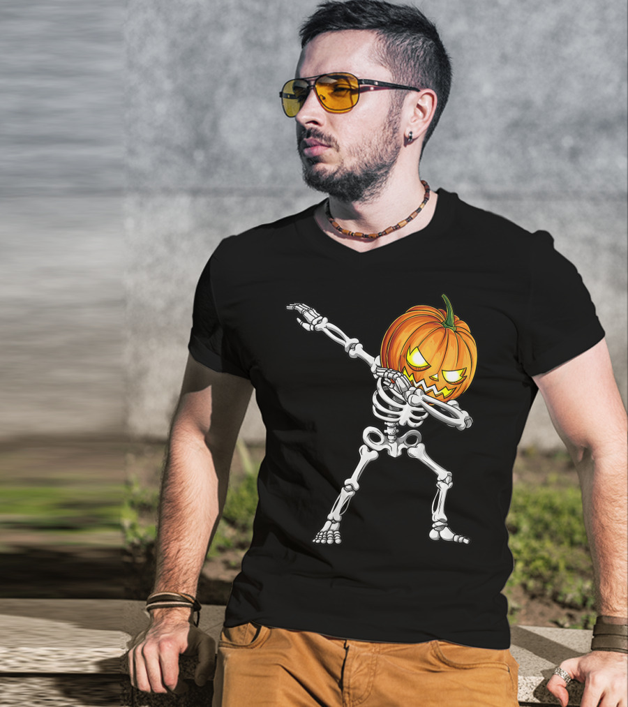 Dabbing Skeleton Pumpkin Halloween Best T-Shirt
