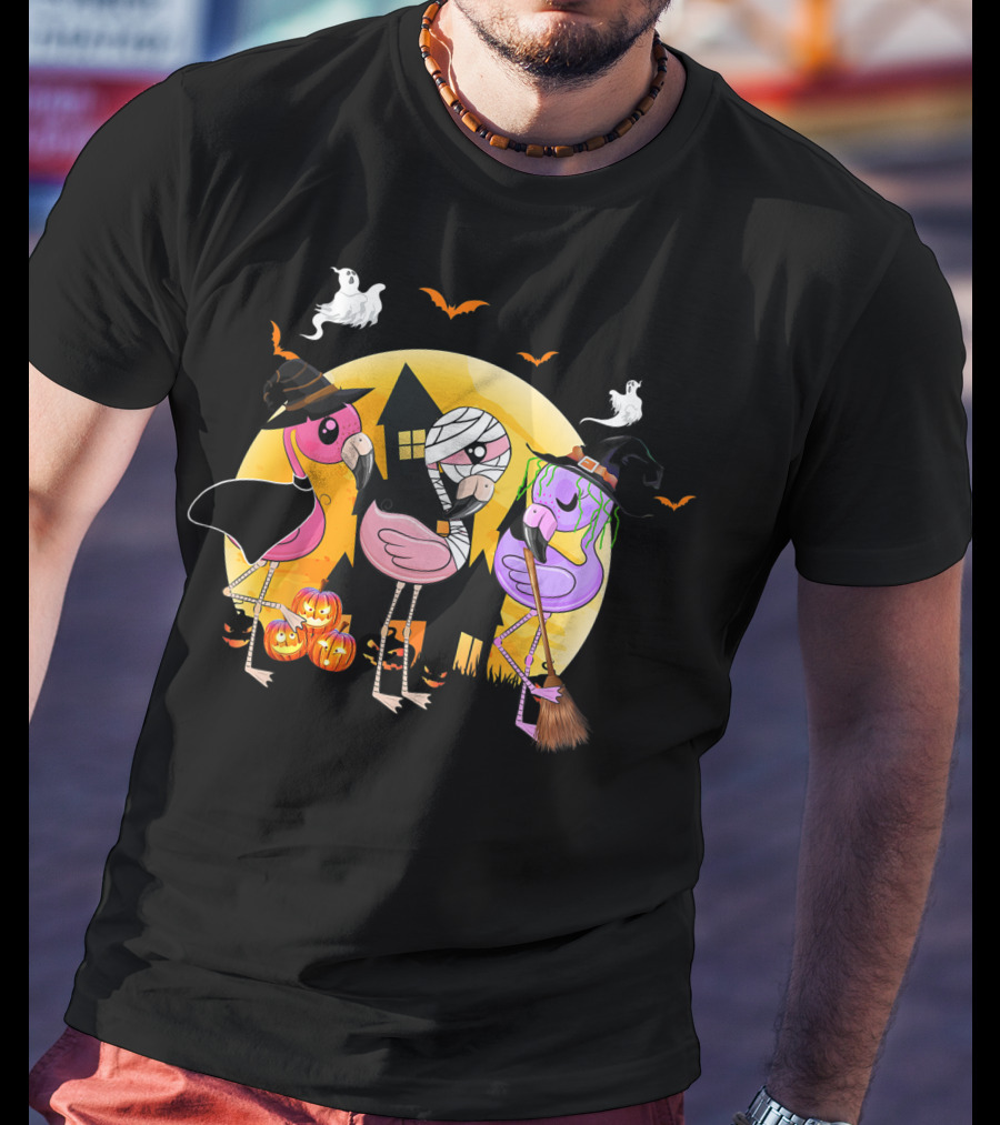 Funny Halloween Party Flamingo Lover Pumpkin Best T-Shirt