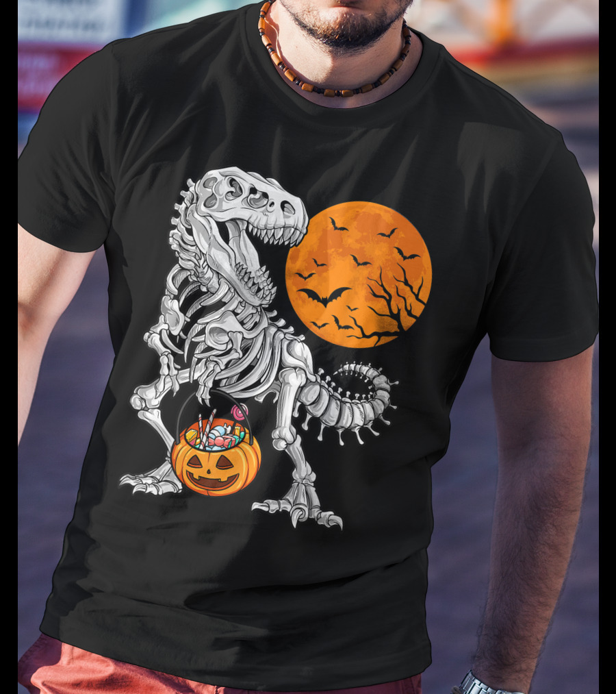Dinosaur Skeleton Rex Scary Halloween T-Shirt