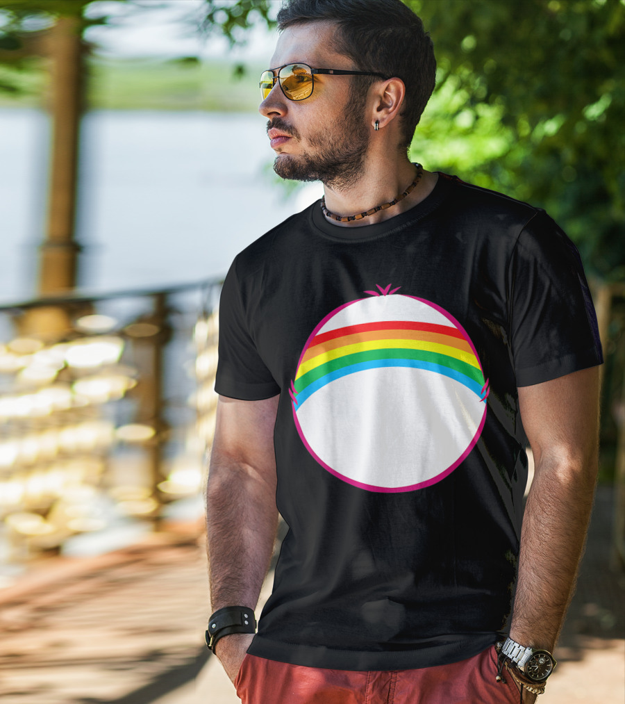 Adult Bear Cheer Rainbow Classic Icon Rainbow Arch T-Shirt