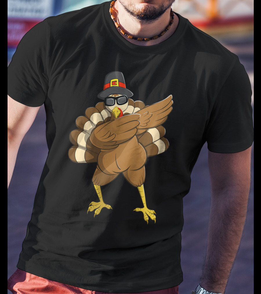 Happy Thanksgiving Day Family Funny Dab Turkey With Pilgrim Hat T-Shirt