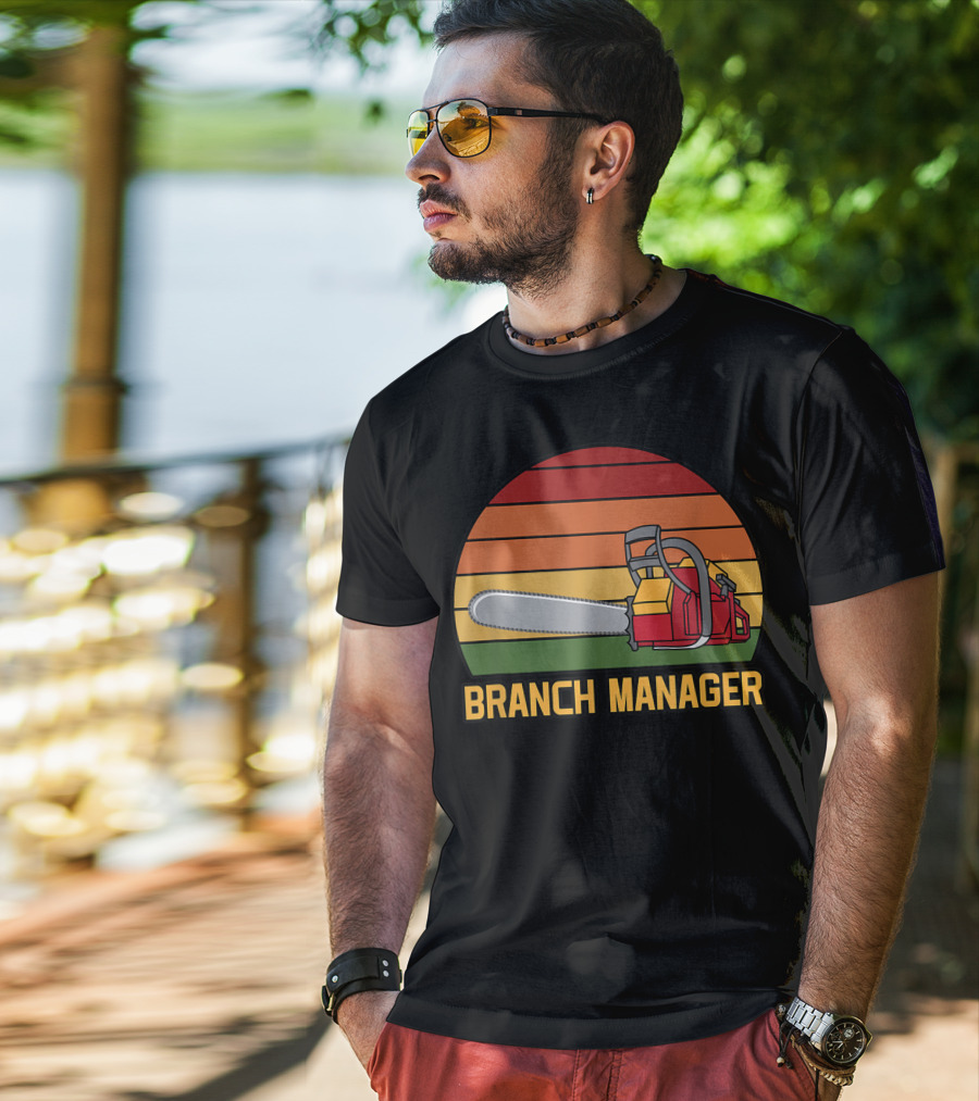 Funny Vintage Chainsaw Branch Manager Lumberjack Logger Retro Stripe T-Shirt