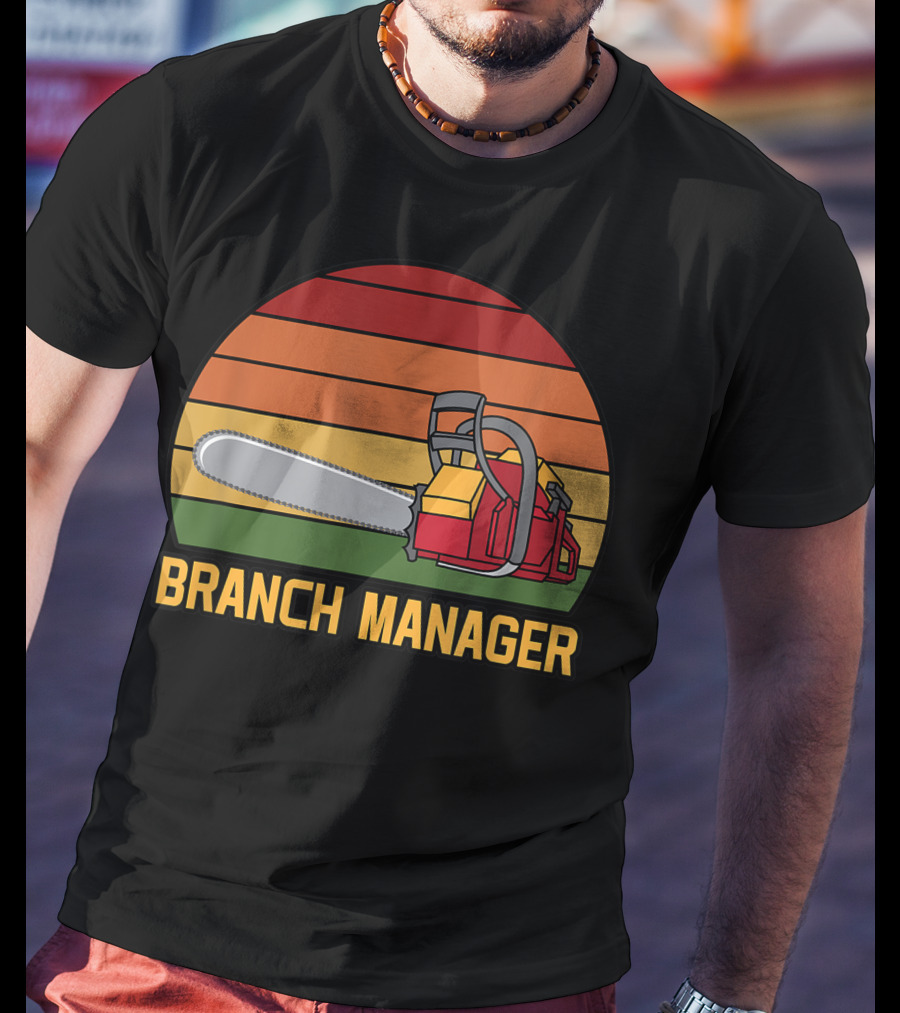 Funny Vintage Chainsaw Branch Manager Lumberjack Logger Retro Stripe T-Shirt
