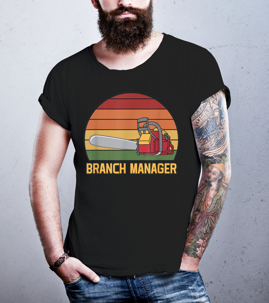 Funny Vintage Chainsaw Branch Manager Lumberjack Logger Retro Stripe T-Shirt