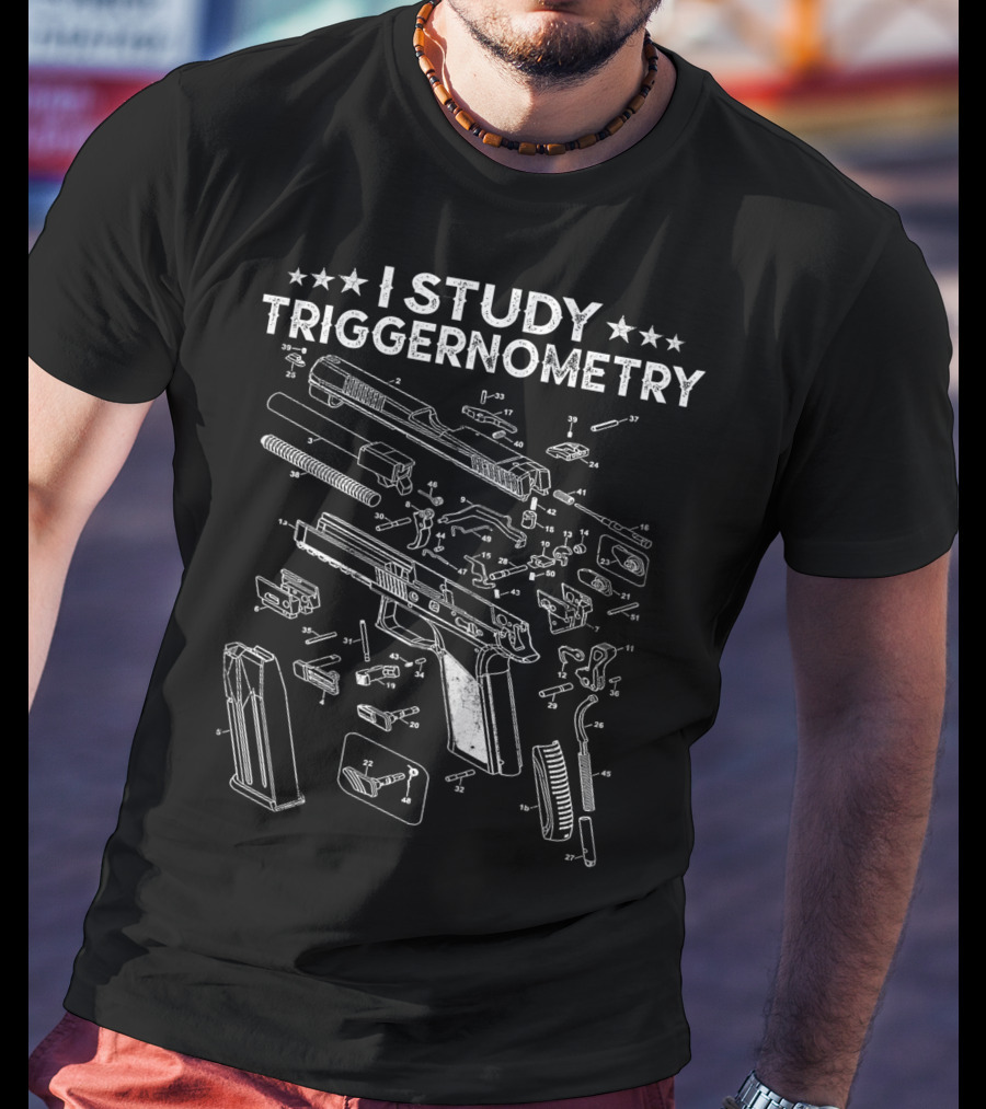 I Study Triggernometry Gun Schematic Parts Exploded View Diagram T-Shirt