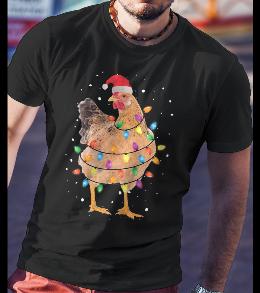 Christmas Lights Chicken Santa Funny Xmas Tree Festive Holiday T-Shirt