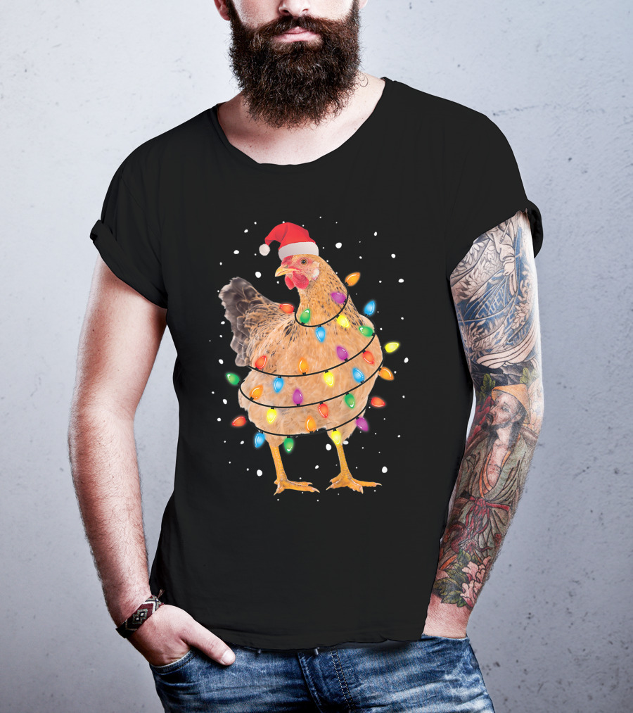 Christmas Lights Chicken Santa Funny Xmas Tree Festive Holiday T-Shirt