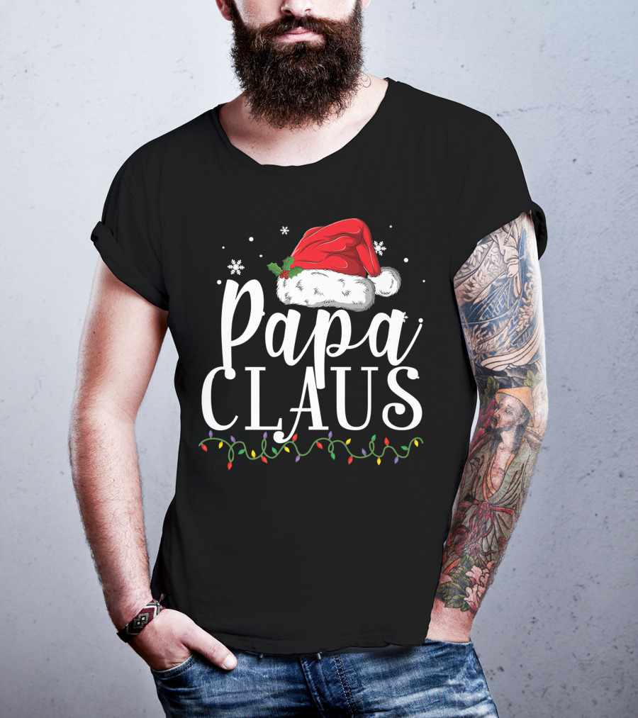 Papa Claus Christmas Hat Snowflakes Lights T-Shirt