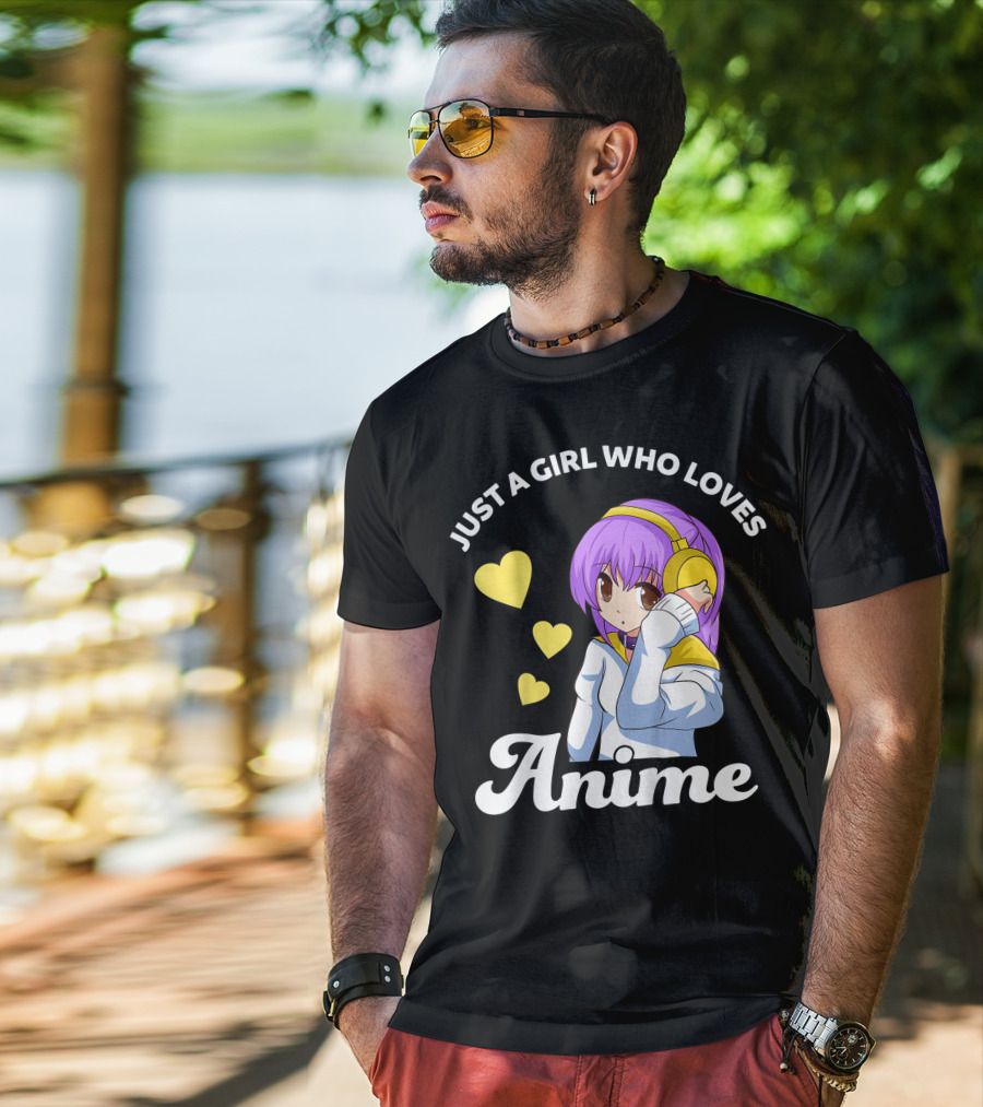 Just A Girl Who Loves Anime Manga Anime Anime Headphones Girl With Hearts T-Shirt