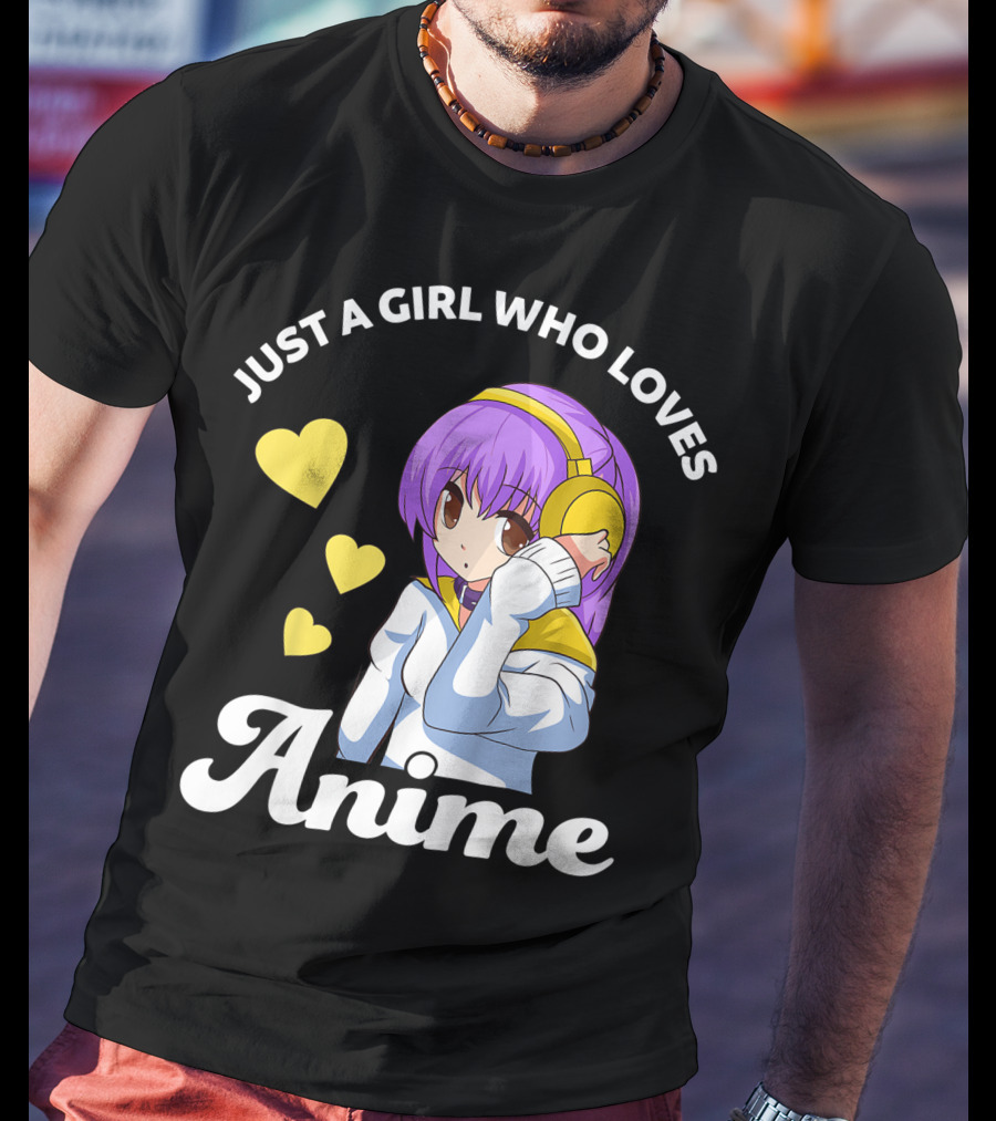 Just A Girl Who Loves Anime Manga Anime Anime Headphones Girl With Hearts T-Shirt