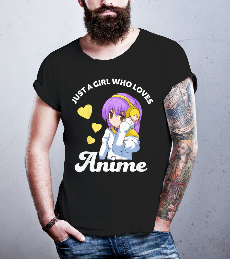 Just A Girl Who Loves Anime Manga Anime Anime Headphones Girl With Hearts T-Shirt