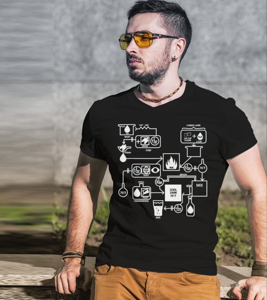 Beer Brewing Process Flowchart Diagram With Hops Yeast Sugar Mix T-Shirt