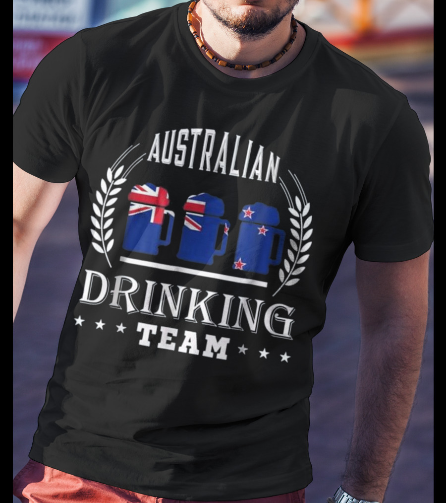Australian Drinking Team Beer Mugs With Australian And New Zealand Flags T-Shirt