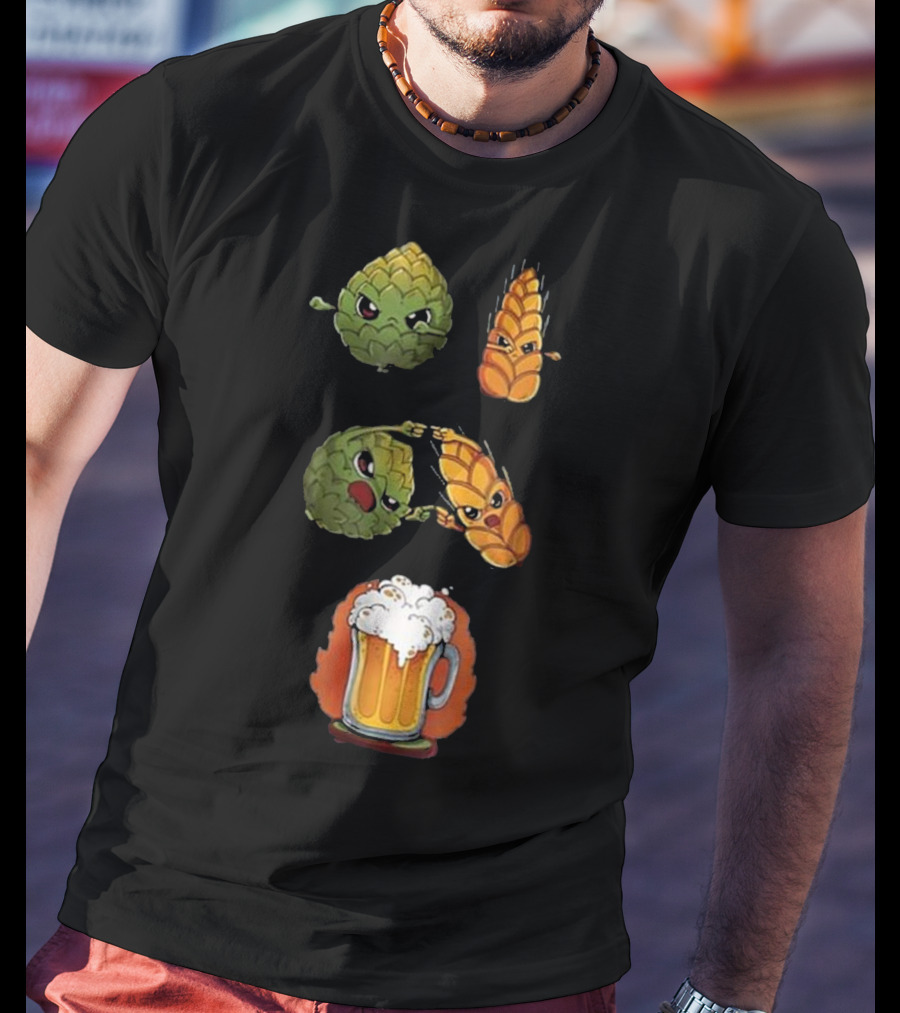 Hops And Barley Fusion Creating Cartoon Beer Mug T-Shirt