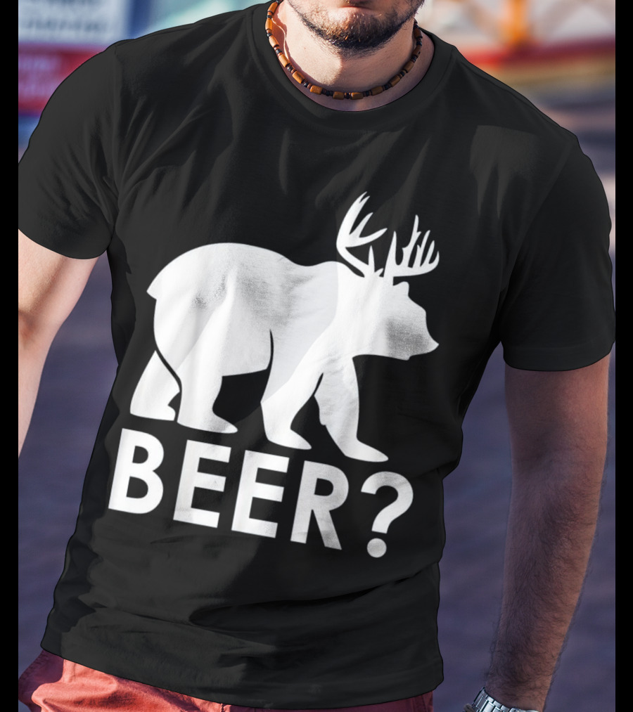 Beer Bear Deer With Antler Question Mark T-Shirt