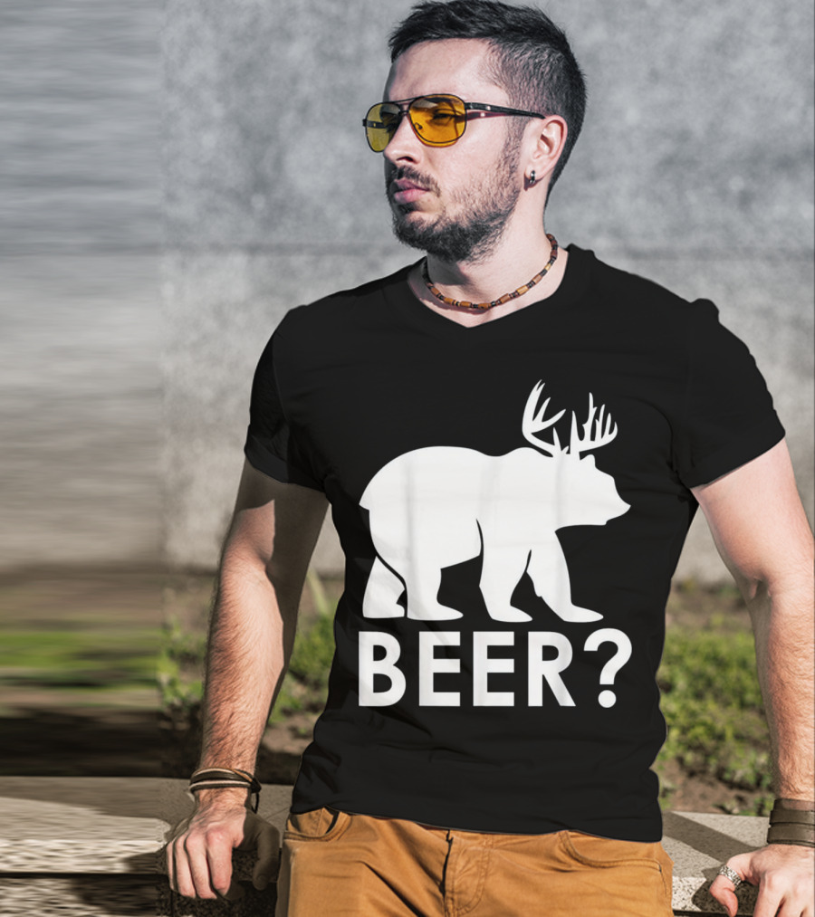 Beer Bear Deer With Antler Question Mark T-Shirt