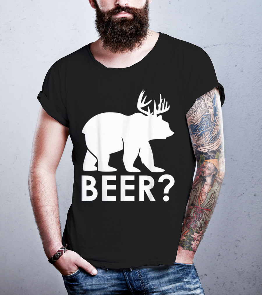 Beer Bear Deer With Antler Question Mark T-Shirt
