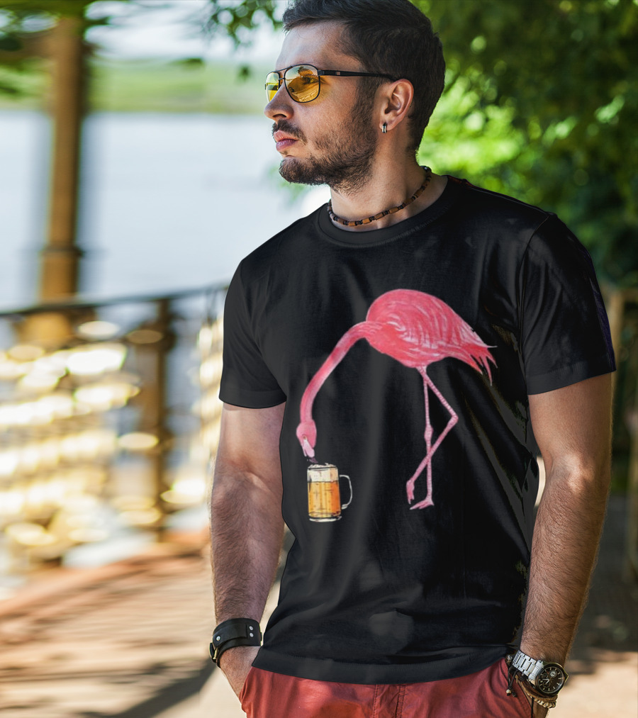 Flamingo Sipping Beer Lovers Mug T-Shirt