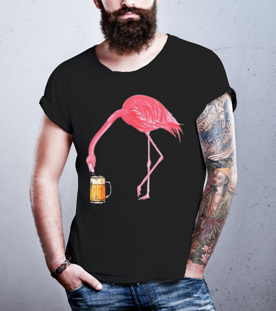 Flamingo Sipping Beer Lovers Mug T-Shirt