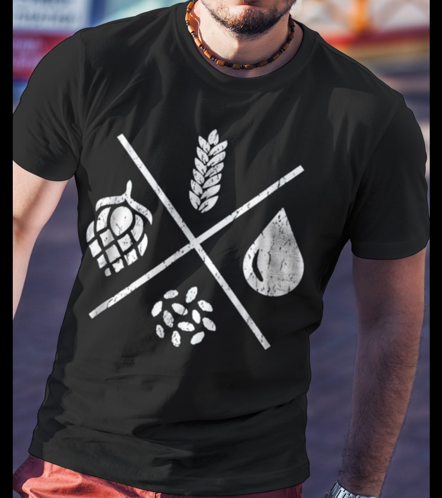 Homebrew Essentials: Barley Water Yeast Hops Beer Brewing Elements T-Shirt