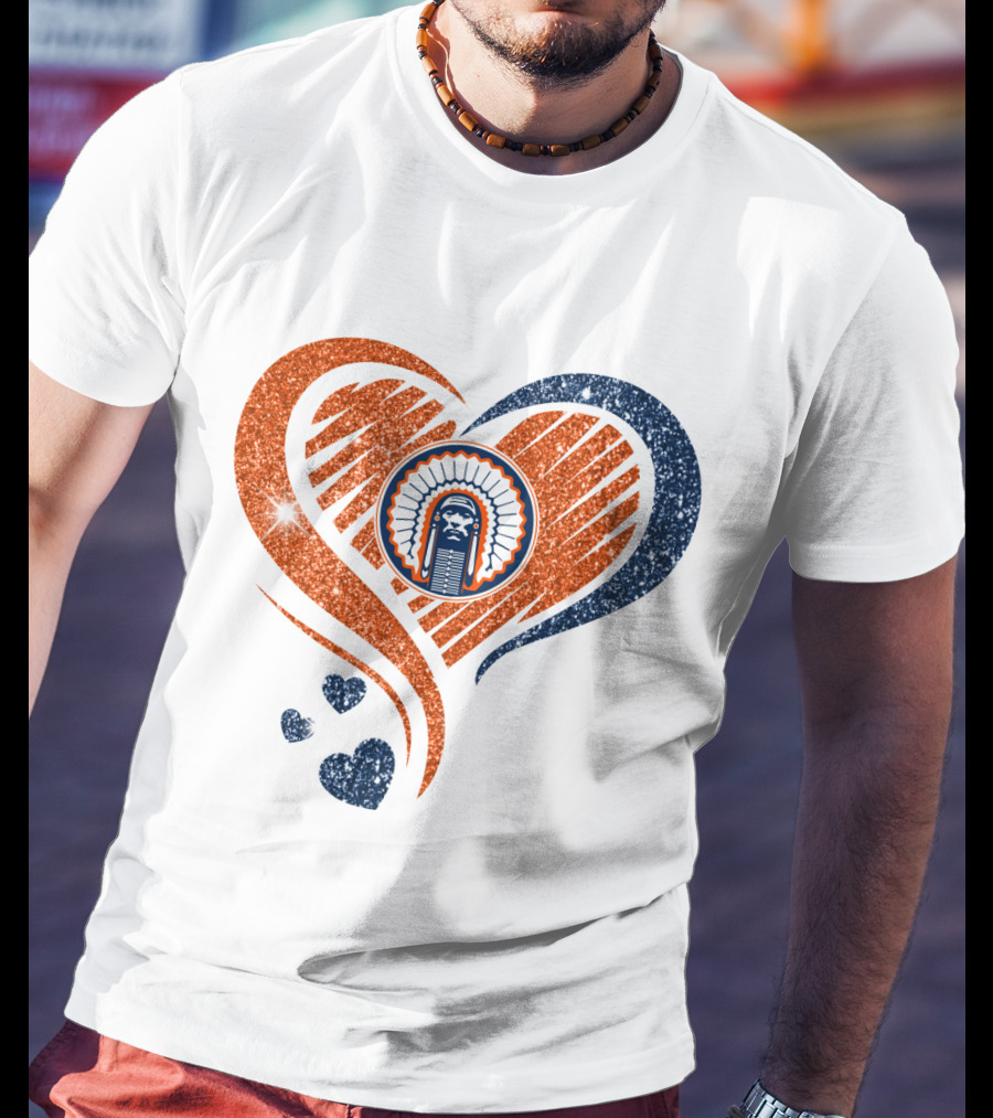Illinois Hearts Chief Glitter Blue And Orange Hearts T-Shirt