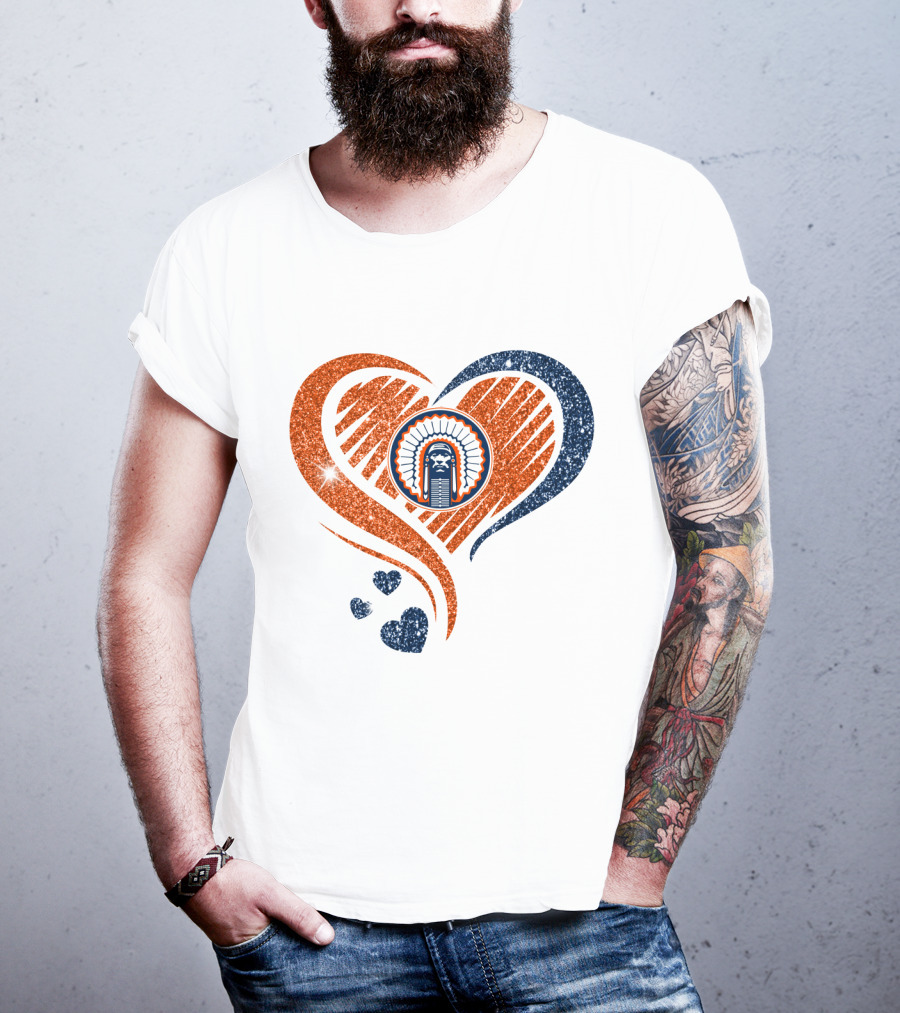 Illinois Hearts Chief Glitter Blue And Orange Hearts T-Shirt