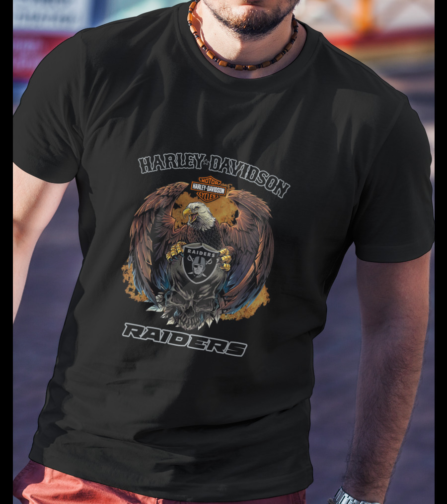 Harley Davidson Motor Cycles Eagle Raiders Skull T-Shirt