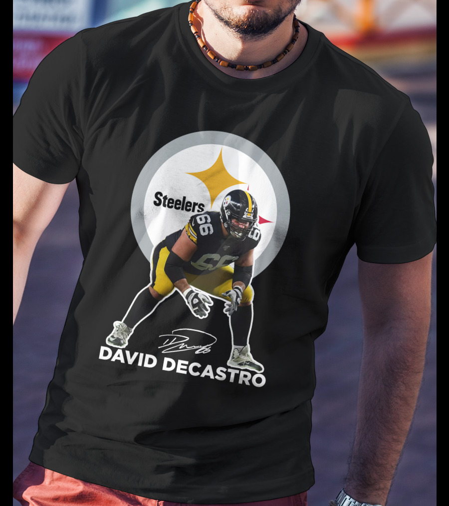 David Decastro Pittsburgh Steelers NFL Player Number 66 Autograph Signature T-Shirt